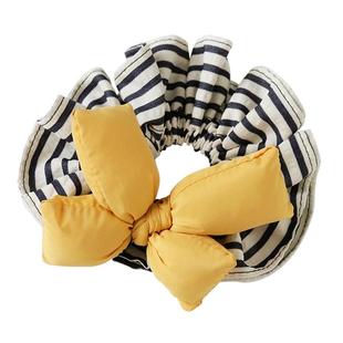 韩国立体明黄色充棉蝴蝶结大肠发圈少女心头绳慵懒感条纹发绳马尾