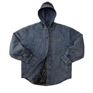 Aurocean 连帽牛仔衬衫棉服 简约大廓形复古做旧棉衣外套