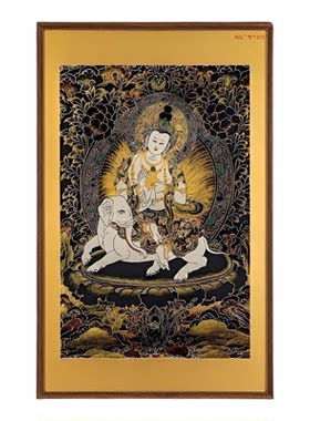刺绣唐卡普贤菩萨藏式装饰画