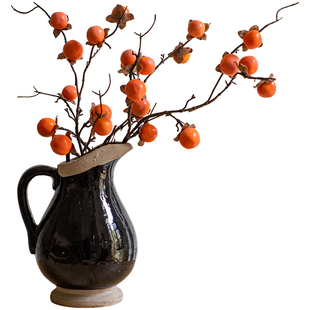 仿真花轻奢高级感逼真柿子果实树枝假花摆件客厅装饰插花摆设花束