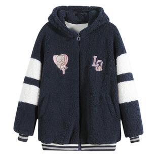 高中生羊羔毛绒外套2026春秋款棉衣初中学生少女棉服加厚宽松上衣