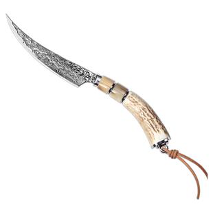 三本盛大马士革钢锋利日本进口高级猎刀户外剔骨刀老式蒙古小弯刀