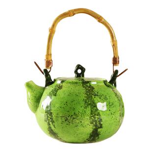 玖田烧陶瓷釉下彩手绘西瓜提梁壶好看泡茶壶高颜值茶具可爱花茶壶