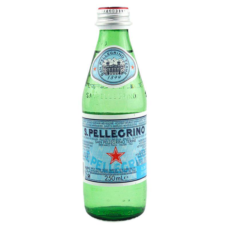 意大利进口圣培露天然矿泉水250ml*24玻璃瓶整箱含气饮用水气泡水
