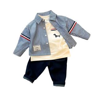 痞帅男童衬衫外套打底衫牛仔裤子套装洋气时髦宝宝春装套装春季潮