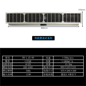远华牌空气幕风幕机风帘机风门风闸风墙传统直角型0.6-1.5米长i.