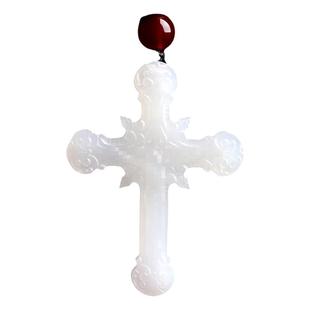 正品新疆和田玉羊脂白玉十字架吊坠玉坠项链天然玉石玉器挂件男女