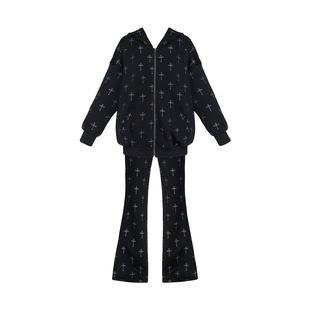 VOCK 街头随拍 美式休闲辣妹百搭运动连帽卫衣外套装显瘦短裤长裤