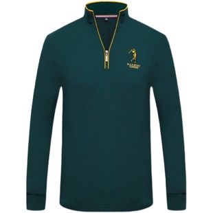 清仓特价秋冬立领t恤男长袖半拉链高领POLO衫高尔夫上衣纯棉男装