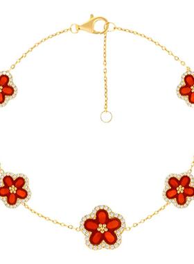 一撇一捺红色小花花手链925银