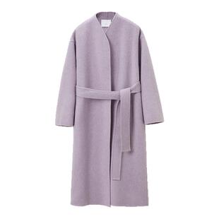 OVV秋冬女装杂花羊毛羊驼混纺随附腰带装饰长款大衣GWDAJ43108A