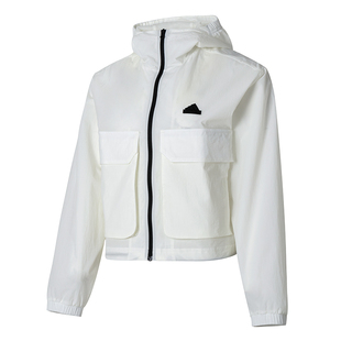 阿迪达斯白色外套女装新款梭织棒球服连帽F风衣美式复古夹克正品