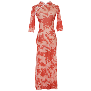 古典舞旗袍弹力显瘦身韵舞蹈服花色网纱中国舞跳舞专用表演出服女