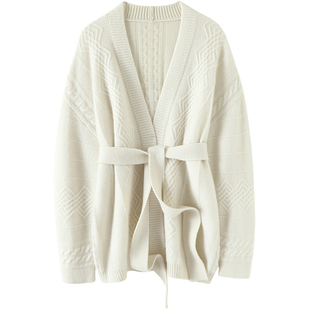 气质魅力全开!纯羊绒开衫女 随性气质粗棒针 纯羊绒加厚针织外套