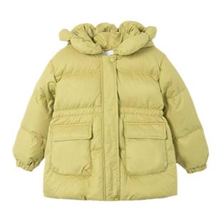 皇室童缘女童羽绒服花朵帽檐带包外套冬季新款洋气儿童冬装女