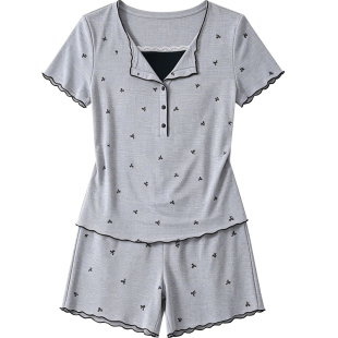 月子服夏薄款哺乳睡衣睡裤短袖短裤t恤莫代尔孕妇睡衣家居服套装