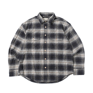 高品 MADNESS 余文乐同款25AW 秋冬装重磅法兰绒黑色格子长袖衬衫