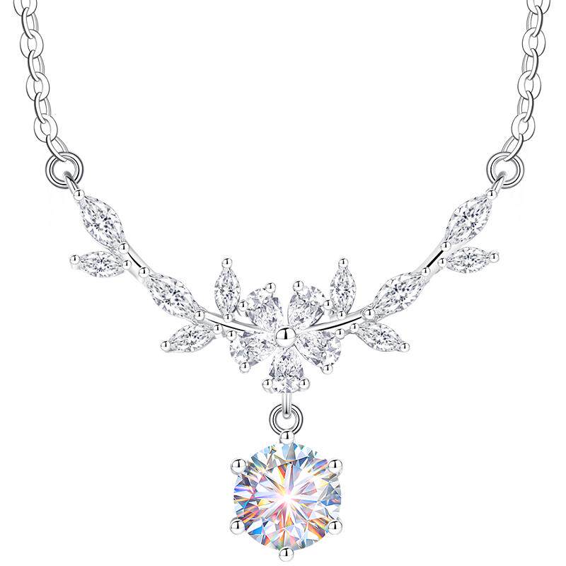 紫藤花银项链女款女士女生女999纯银莫桑石莫桑钻吊坠圣诞节礼物