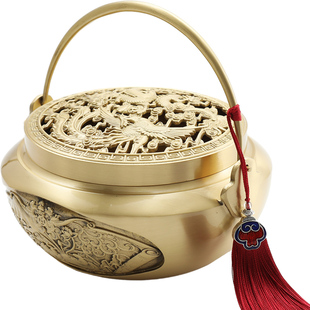 龙凤呈祥暖手炉烧碳家用室内中式婚庆用品提手乔迁火铳大号盘香炉