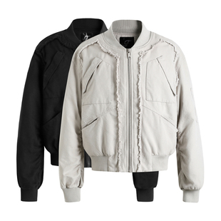 GOSNACE/GOS 水洗破坏毛边设计感宽松保暖棒球领秋冬棉服休闲外套