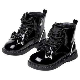 斯纳菲女童皮靴秋冬季新款2025加绒保暖女宝公主风时髦短靴马丁靴