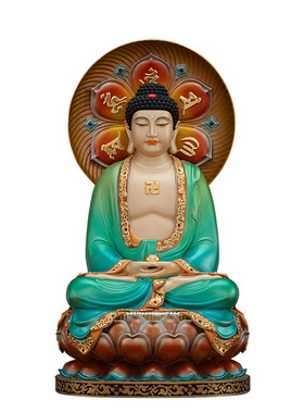 全堂佛像铜彩绘娑婆三圣摆件