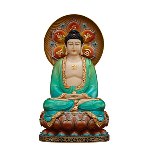 全堂佛像铜彩绘娑婆三圣摆件