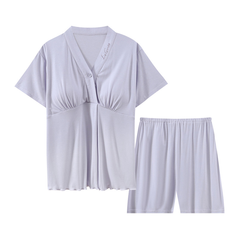 带胸垫夏季月子服莫代尔哺乳睡衣产后喂奶孕妇家居服产妇吸汗短袖