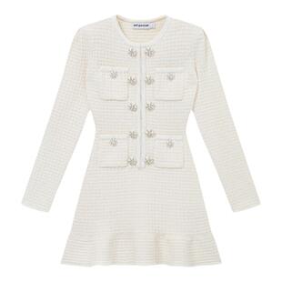 【赵丽颖同款】self-portrait 秋冬象牙白甜美针织连衣裙短裙