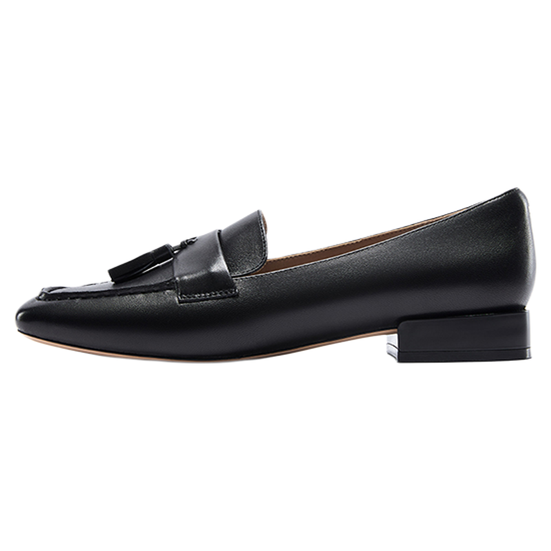Nine West/玖熙方圆头乐福鞋女经典春季清仓流苏低跟羊皮鞋小皮鞋