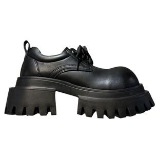 今年很流行+甜酷真皮厚底大头小皮鞋女冬春季配阔腿裤增高德比鞋