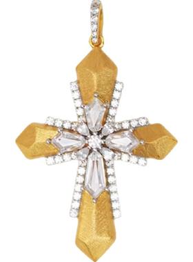 Nicole Jewelry复古宫廷精致轻奢满钻拉丝十字架盾牌纯银吊坠项链