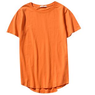 加长素色净色打底抹茶绿色疯庞克圆弧下摆半袖潮百搭短袖T恤男女