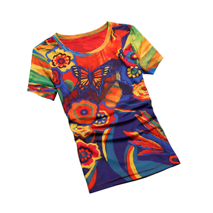 短袖t恤女夏季别致漂亮小衫2026修身显瘦打底衫花色薄款网纱上衣