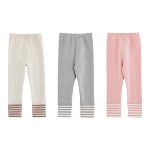 幼悠女童脚口拼接条纹打底裤修身款冬季元气可爱加绒加厚休闲裤子