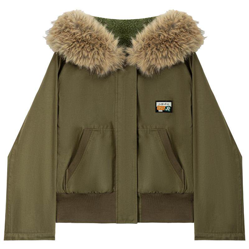 KEIKO可卸大毛领短款连帽棉服