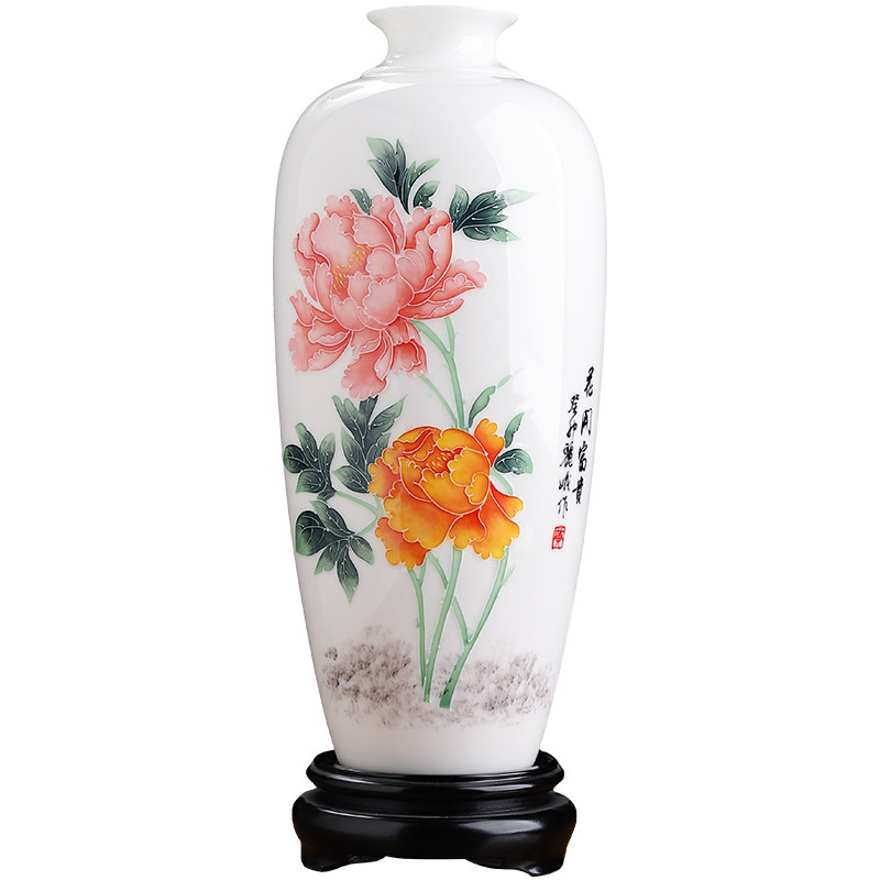 东方泥土花开富贵花瓶装饰摆件