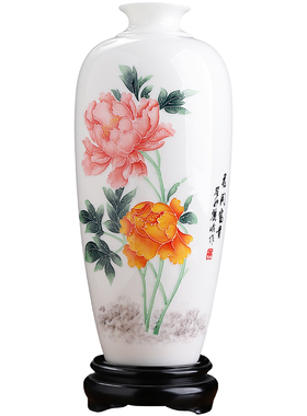 东方泥土花开富贵花瓶装饰摆件