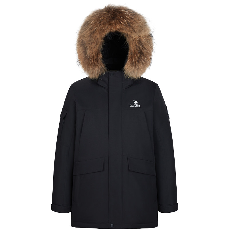 骆驼工装中长款加厚毛领羽绒服