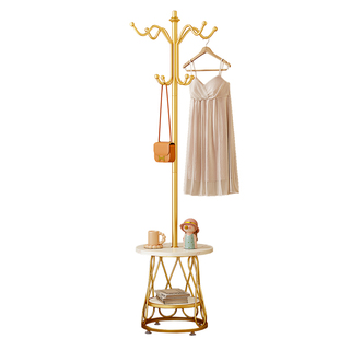 床头柜一体衣帽架卧室落地挂衣架金属收纳置物架子床边放衣服神器