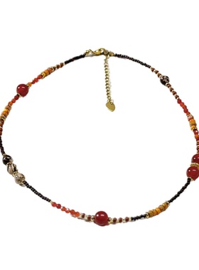 红玛瑙淡水珍珠项链女新中式复古