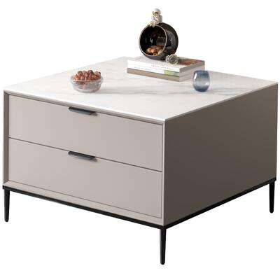 瑰真轻奢纳帕皮岩板沙发侧边柜