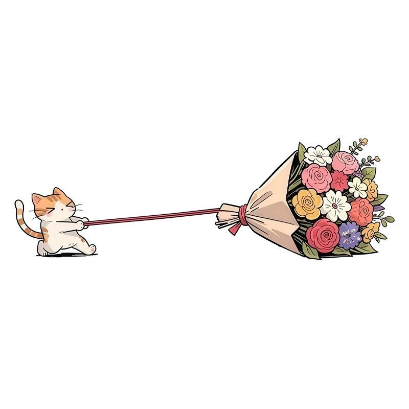 可爱猫咪拖花束反光汽车贴纸