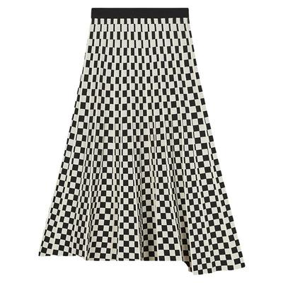 MOUSSY 冬季新品复古港风提花格纹针织裙半身裙028HAA70-2881