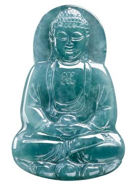 翡翠蓝水大日如来种玉石吊坠