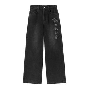 tokidoki水洗复古牛仔裤男女宽松美式高街裤子直筒休闲情侣长裤潮