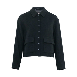 HONRN/红人黑色短款山羊绒羊毛呢子外套上衣女款秋冬HI55OS392