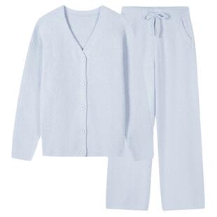 内茵半边绒家居服吊带长袖睡裤珊瑚绒冬加绒加厚保暖睡衣女三件套