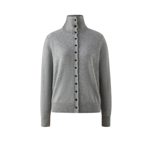 【100%绵羊毛】PRICH简约高领撞色纽扣针织开衫冬新款毛衣女