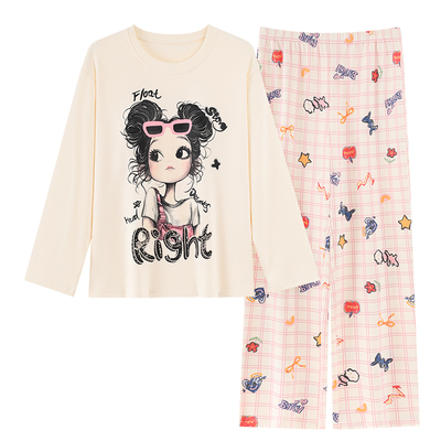 纯棉睡衣秋女款2025新款带胸垫长袖套装甜美可爱少女孩春秋家居服